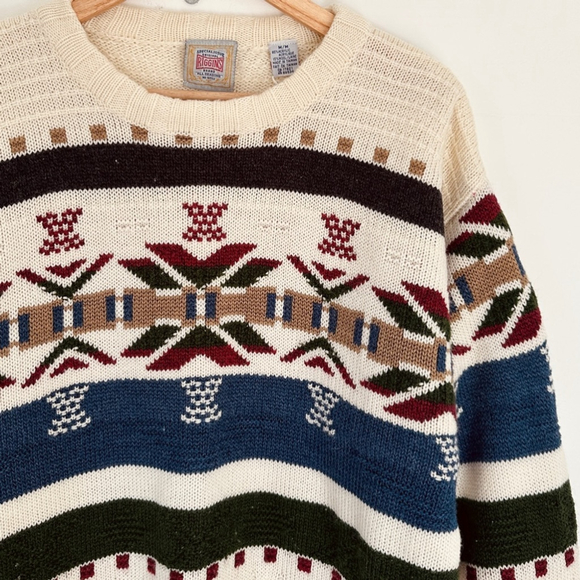 Vintage Aztec Crew knit Sweater - multi-coloured on cream - M - oversized - Picture 4 of 6